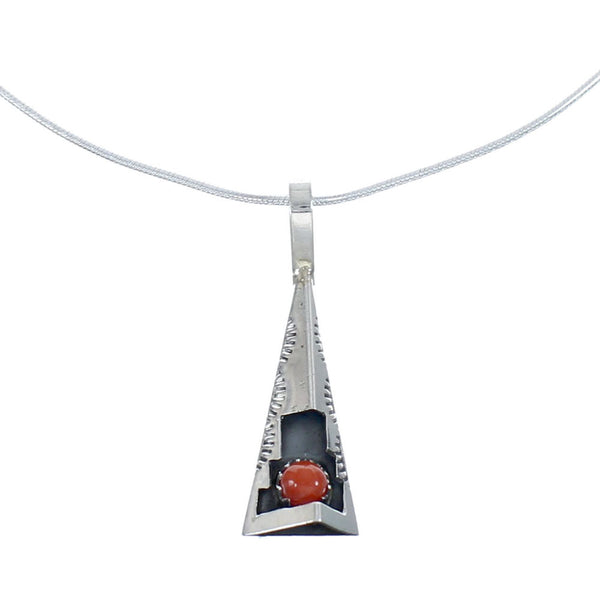 Navajo Sterling Silver Coral 18-1/8" Italian Snake Chain Pendant Necklace Set AX127464